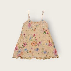 Vintage Y2k Victoria's Secret yellow floral print sheer lettuce hem camisole